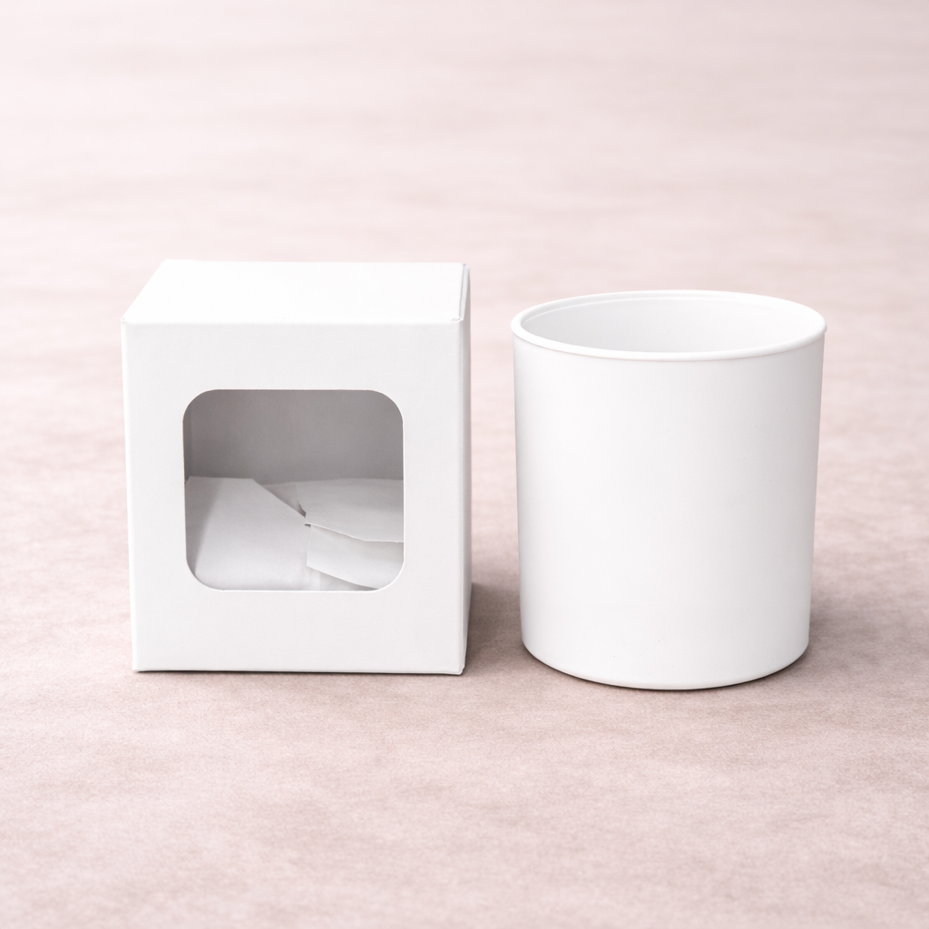 30cl White candle box with a web top and window
