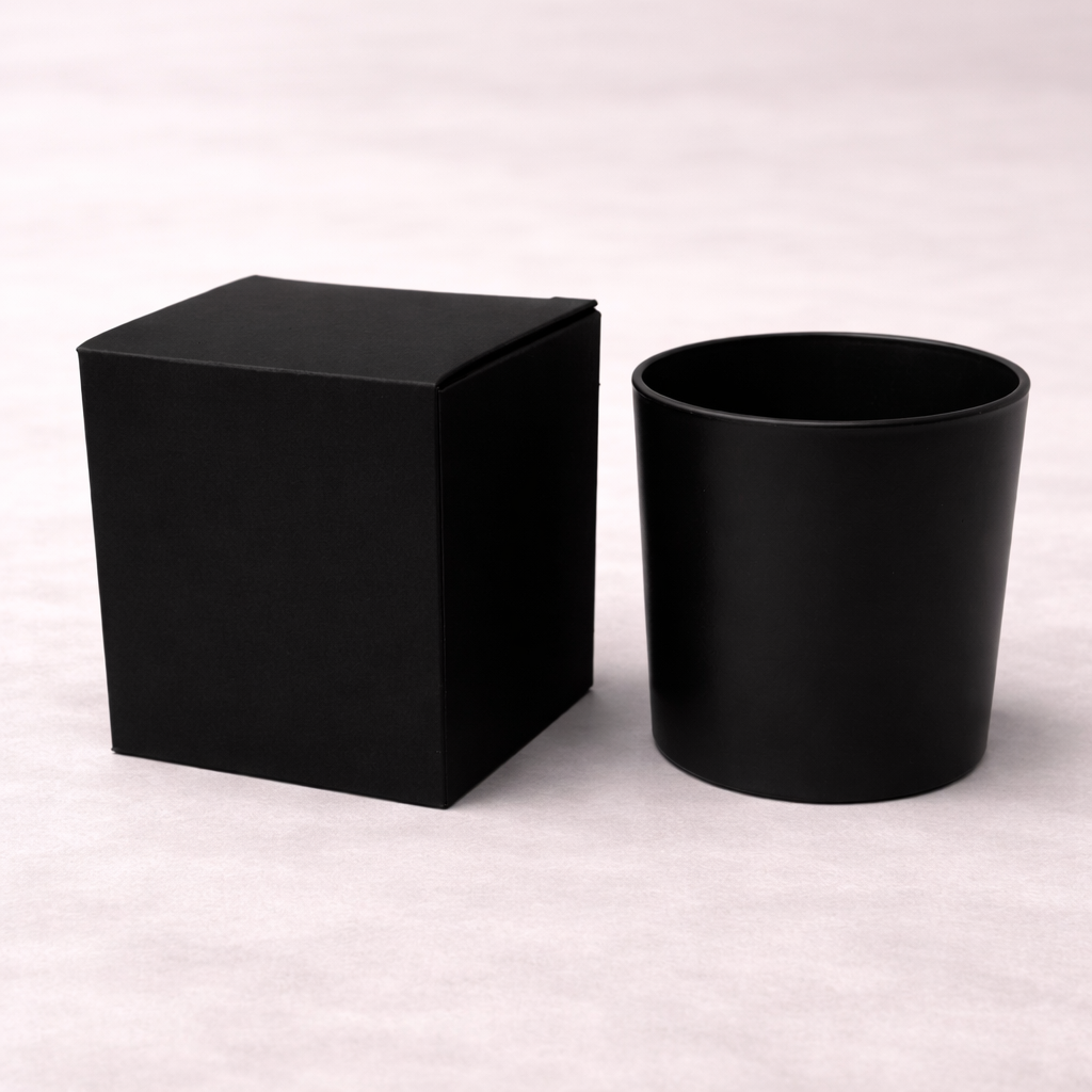 9cl Black candle box with a web top and envelope base.