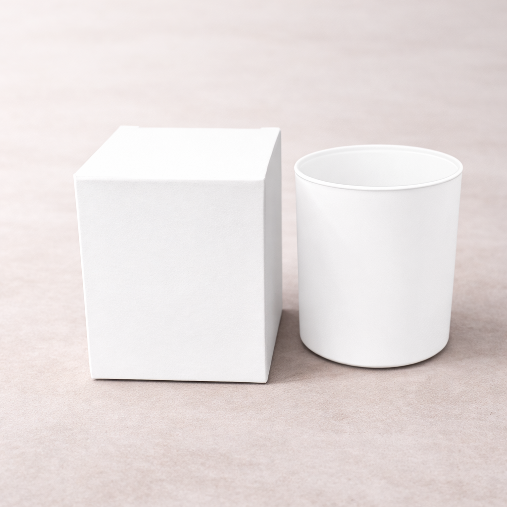 9cl White candle box with a web top and envelope base.