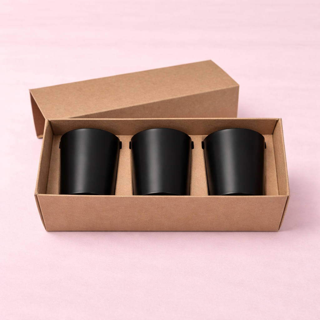 Votive candle box in Kraft to fit 3 x 9cl candles horizontally.