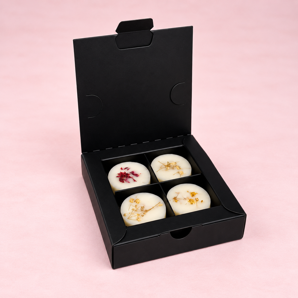Beautiful Black buffer wall boxes to hold 4 melts Wax melt, tea-lights or chocolates.