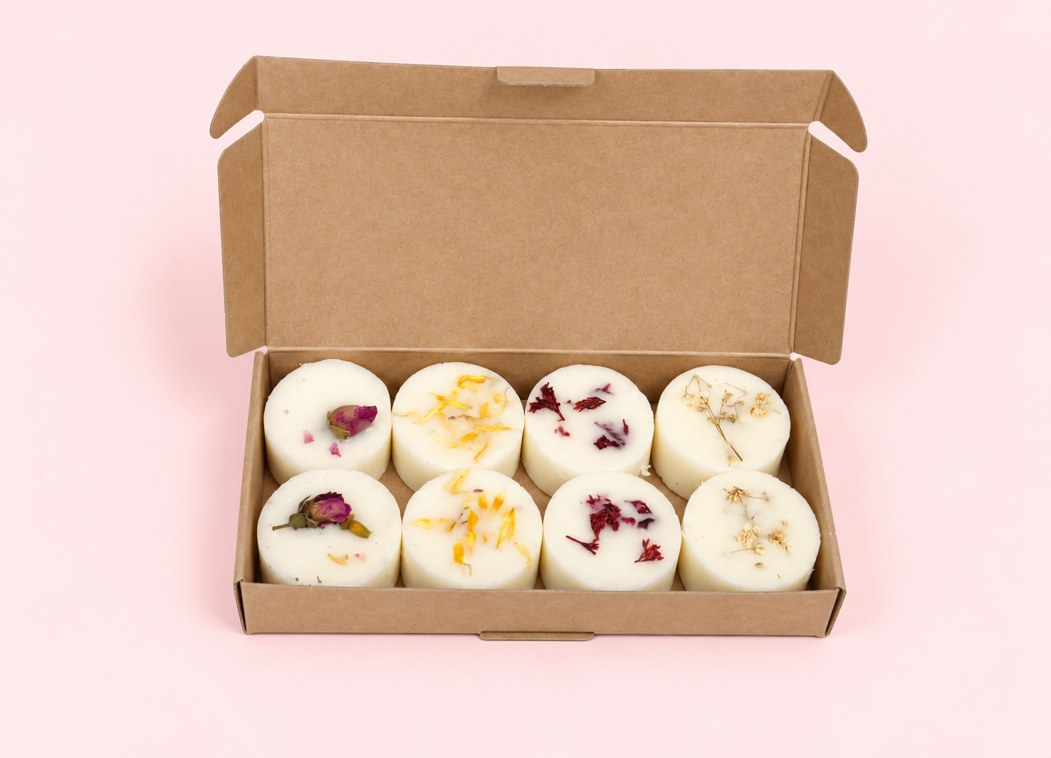 Everyday kraft wax melt boxes to hold 8 wax melts, tea-lights or chocolates.